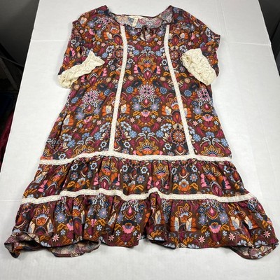 Matilda Jane Intermission Dress Floral Lace Crochet Trim 3/4 Sleeve Boho Folk XL
