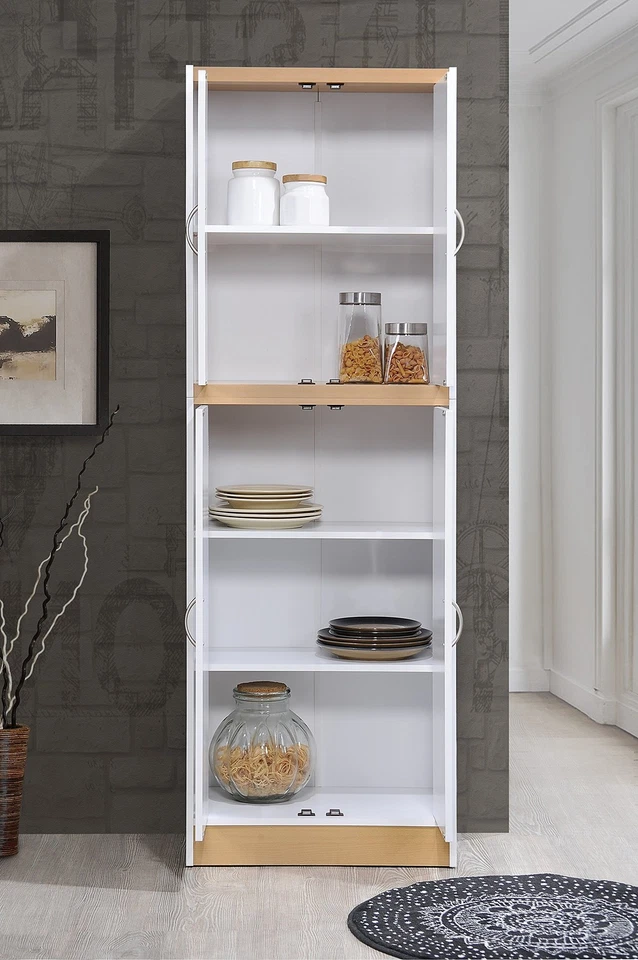 Despensa de cocina Hodedah de 4 puertas con cuatro estantes, blanca Foto 2 de 4