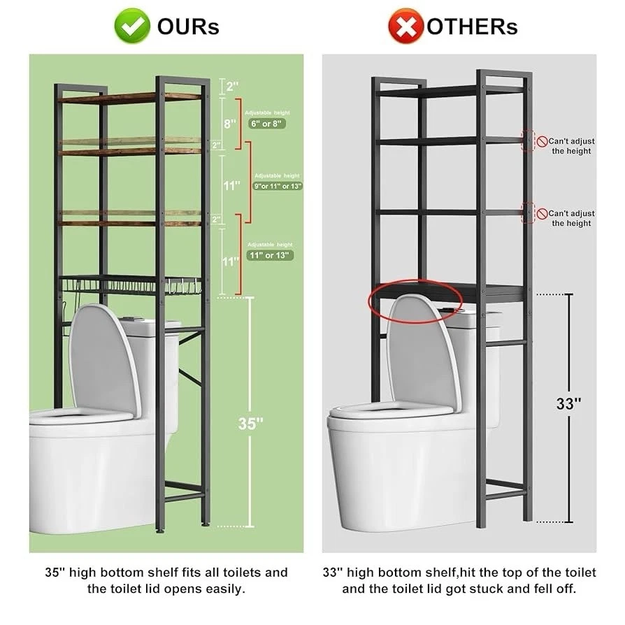 Over-The-Toilet Storage Rack, 4-Tier Bathroom Organizer Shelf Over Toilet - Image 2 of 4