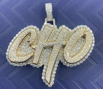 3.1Ct Round Cut Moissanite Custom Three Letter Pendant 14K Two Tone Gold Plated