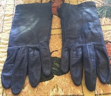 Aris Women  s Small Blue Leather Gloves Sz 6.5/7.5  Long