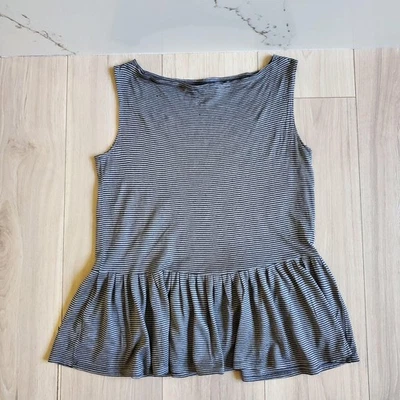 The Row Tunic Tank Top Womens XS Gray Stripe Sleeveless Ruffle Hem Jersey Knit