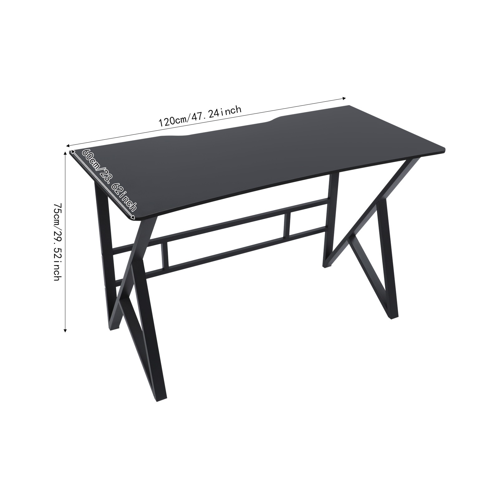 47" K-Shaped Computer Desk Home Office Work Table with Large Desktop Dark Grey