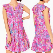 Lilly pulitzer Dress womens Sz Small Golda flutter sleeve mini floral pink isle