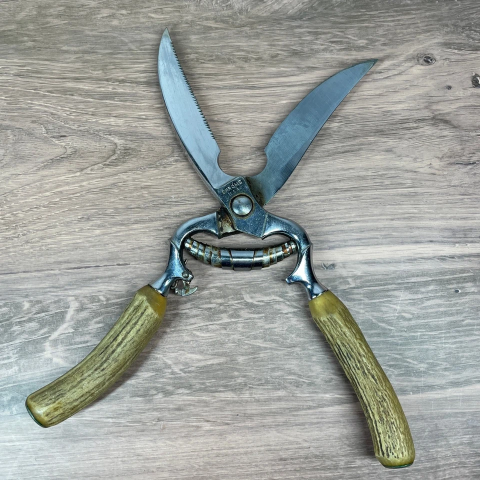 Vintage Boker U.S.A. Stainless Carving Set: Knife, Fork & Chrome Poultry Shears - Image 4 of 4