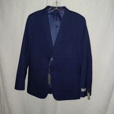 Michael Kors Boys 18R Navy Blue Plaid Long Sleeve Stretch Blazer Sport Coat 84C