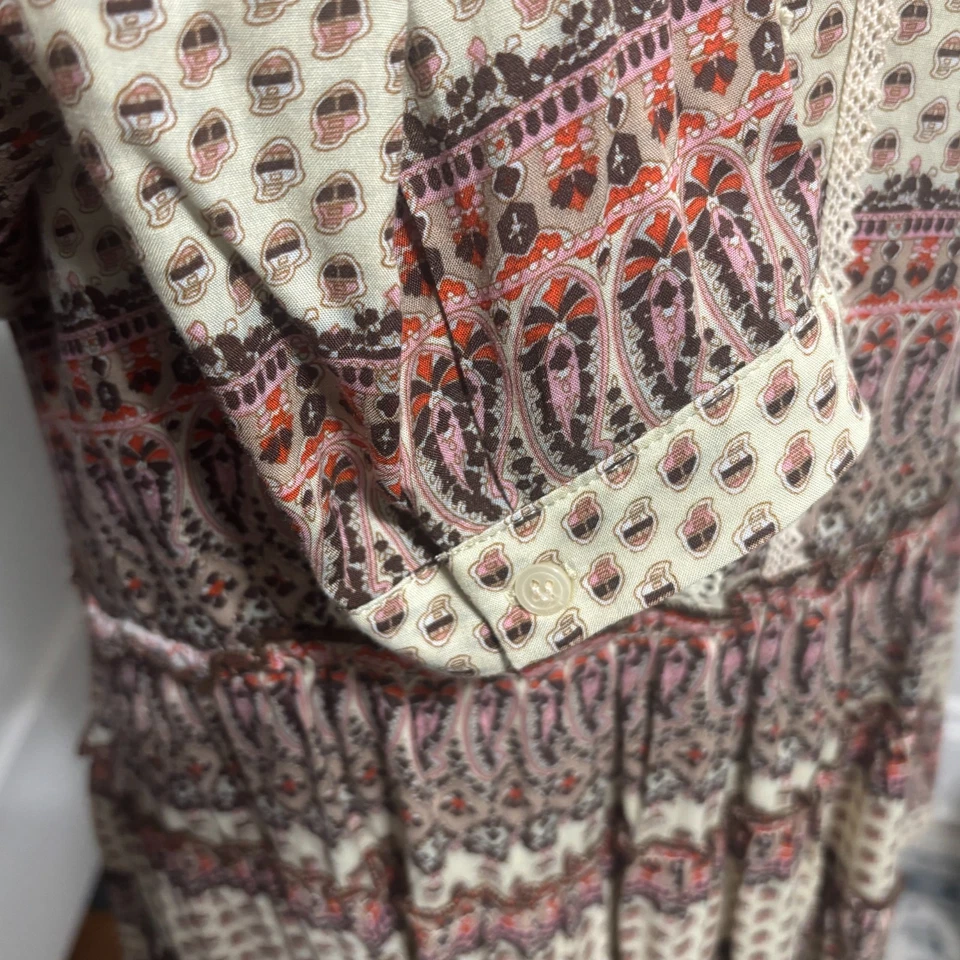 Mystree Tiered Tunic Blouse Sz Large Brown Cream Boho - Image 4 of 4