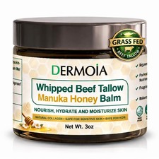DERMOIA Grass Fed Whipped Beef Tallow for Skin with Manuka Honey - Silky Smoo...