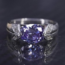 Size 7.25, vintage sterling silver 925 statement ring with amethyst cluster cz