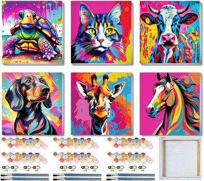 6 Pack Framed Paint by Numbers Kit for Kids, Horse Color By Number Painting K...