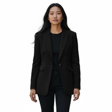ST John Caviar Nouveau Boucle Lapel Blazer Women Size 12 Black Midi Jacket