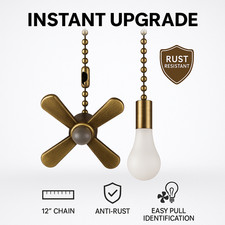 Ceiling Fan Pull Chain Set Bronze, Fan and Light Pulls with 12 Inch Beaded Chain