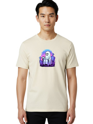 Sad-Ghost Mens Graphic Tee, 100% Cotton, Casual Summer Wear