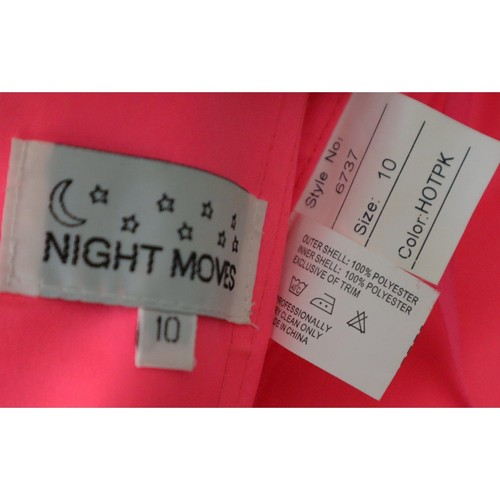 Night Moves Hot Pink Dress Gown Chiffon Rhinestones Empire Sweetheart Aline 10 - Picture 7 of 9