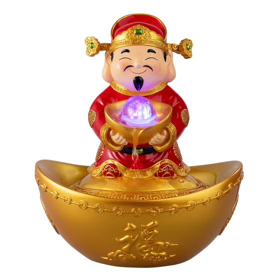 God of Wealth Water Fountain LED Light Glass Ball Lunar New Year Feng ...