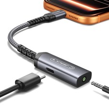 JSAUX USB C Headphone Adapter and Charger, 2-in-1 Type to 3.5mm 0.15M, Grey