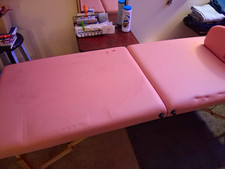 Pink Portable Foldable Massage Table, Wood Frame, Faux Leather, Face Cradle