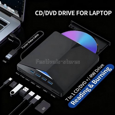 External CD DVD Drive for PC Laptop Windows 11 USB 3.0 Burner Reader Writer NEW