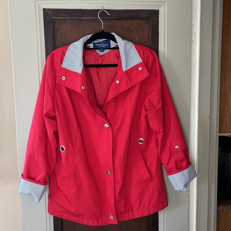 Mackintosh New England Women's medium Red No Hood Snap Button Rain Jacket
