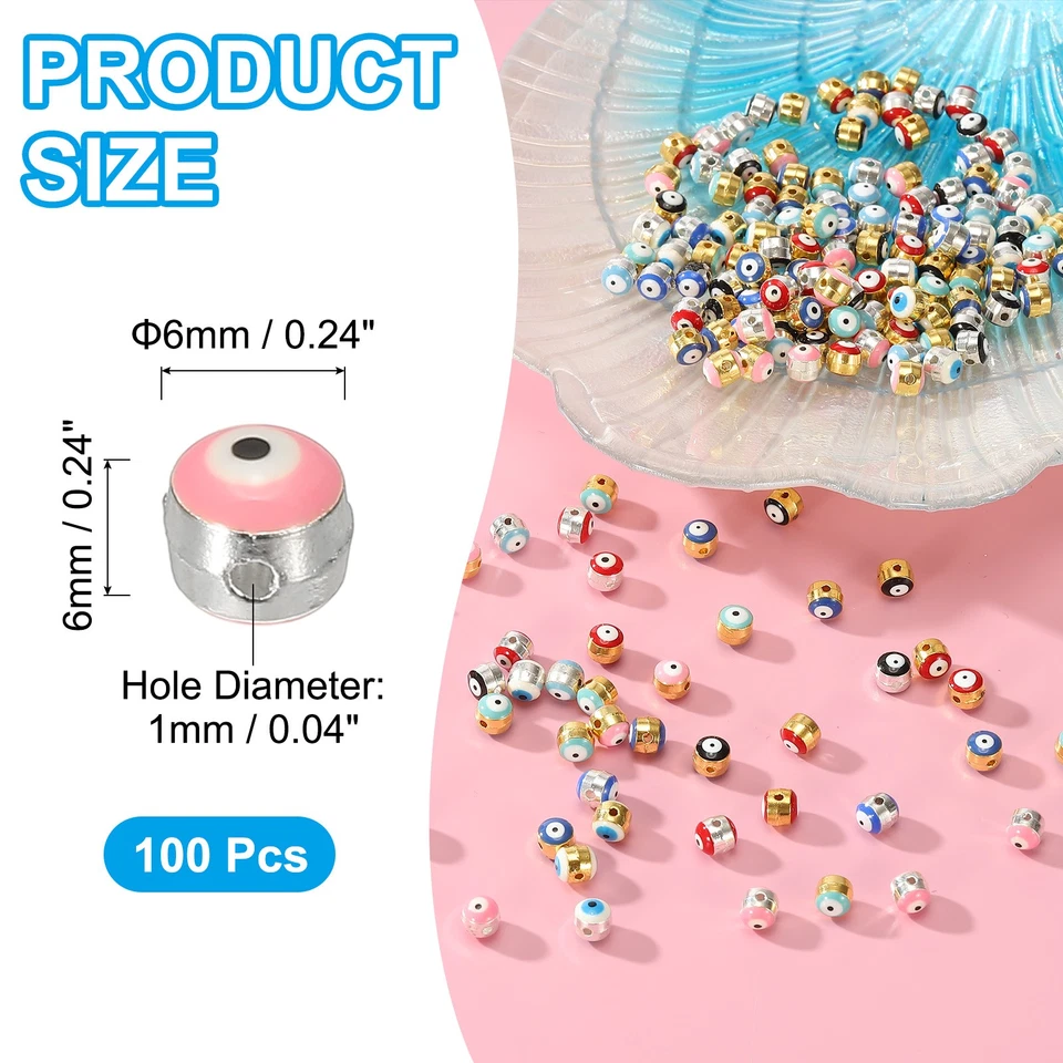 6mm Emaille-Perle mit bösem Blick,100Stk versilberter türkischer Anhänger Rosa - Bild 2 von 4