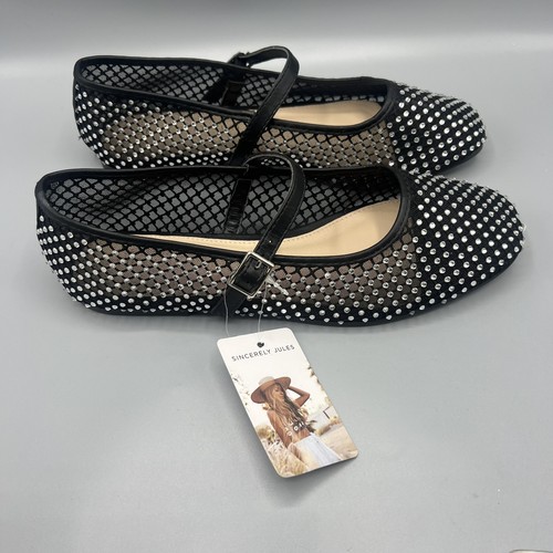 Sincerely Jules Studded Rhinestones Black Mary Jane Ballet Flats New Size 7.5 - Picture 3 of 5