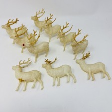 Vintage Lot 10 Christmas RED EYE REINDEER White Hard PLASTIC CELLULOID 3" Herd