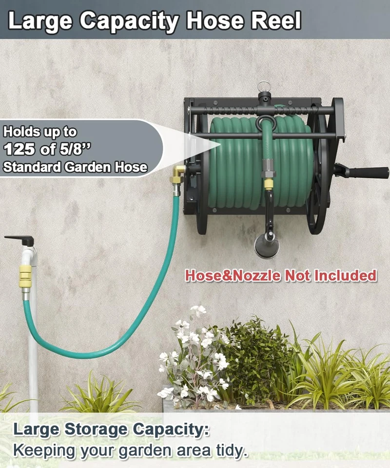 Carretel de mangueira de jardim alternativo montado na parede com guia de mangueira, resistente ao ar livre... - Imagem 4 de 4