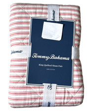 Tommy Bahama King Quilted Sham Shams 100 Cotton Makena Stripe Red Set of 2