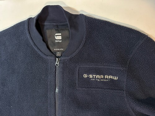 G-Star Raw Bomber Zip GR Fleece Sweater Jacket Mazarine Blue Sz Medium - Picture 2 of 8