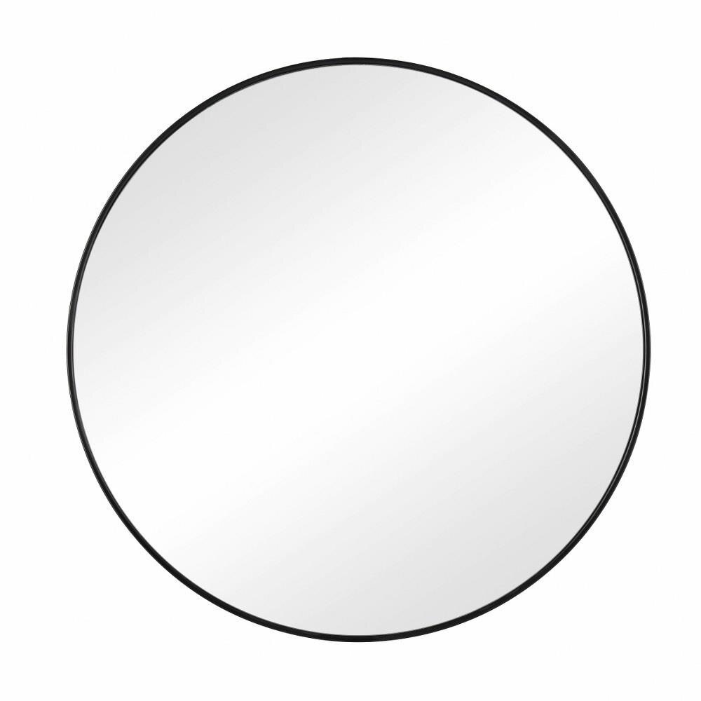 Modern Round Wall Decor Mirror in Matte Black Finish with Thin Metal