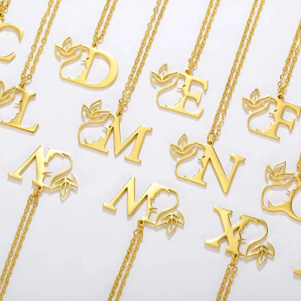 ✅ Collier Acier Inoxydable Lettre Prénom Fleur Femme pendentif initial Bijoux - Photo 3/4