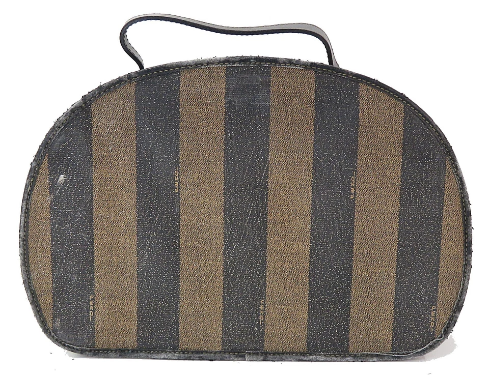 Auténtico bolso de mano FENDI de lona y cuero a rayas negras y marrones de PVC #51934B Foto 3 de 4