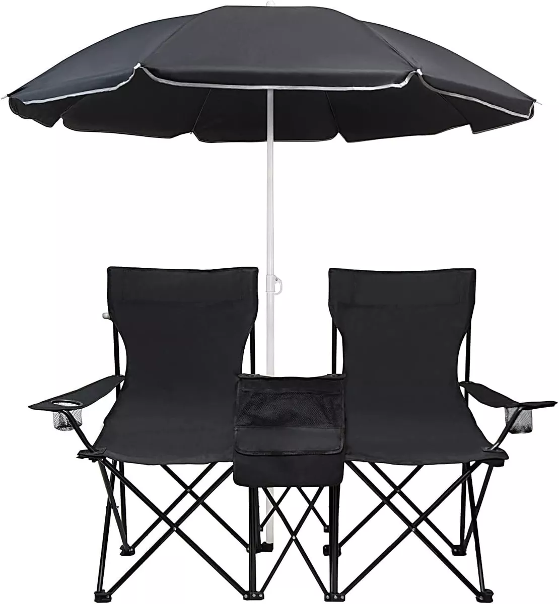 Double Camping Chair with Parasol Portable Folding Lawn 19 x19 Each seat Beach