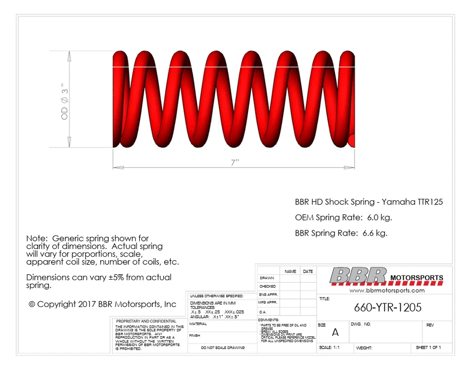 BBR 660-YTR-1205 6.6kg shock spring fits Yamaha TTR125 - all years / models - Imagem 3 de 3
