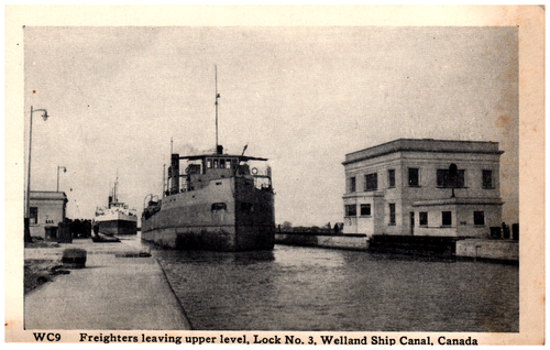 Postcard Freighters Leaving Upper Level Lock No. 3 Welland Canal Canada