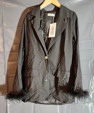 12th Tribe - Women's Tease Me Black Feather Blazer - Size Small