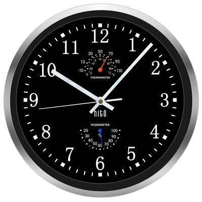 HITO 12 Inch Silent Wall Clock Battery Operated Non Ticking Glass Cover 