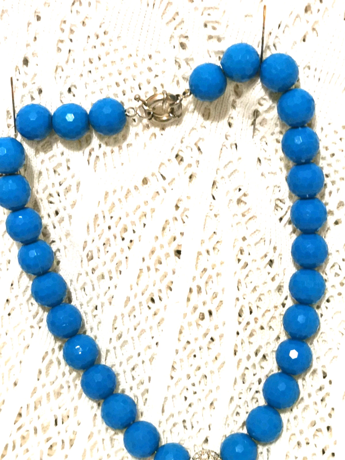 VINTAGE NECKLACE KINGFISHER TURQUOISE FACETED BEADS PAVE SET PENDANT - MERMAID image 9