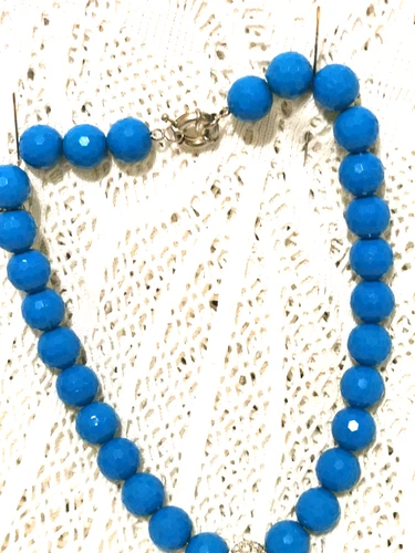 VINTAGE NECKLACE KINGFISHER TURQUOISE FACETED BEADS PAVE SET PENDANT - MERMAID image 9