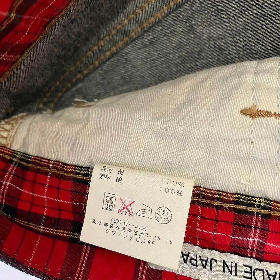 BEAMS Straight Denim Jeans Check Slim Cotton 100% Japan made BEAMS Straight Denim Jeans Check Slim Cotton 100% Japan made