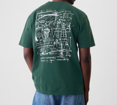New JEAN-MICHEL BASQUIAT 11 Dollar Bill Sketchings Mens Medium Green Art T-shirt