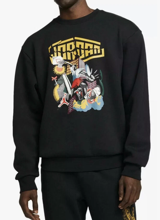 Men s Air Jordan Sport DNA Fleece Logo Crewneck Black DC9615 010 Size XXL