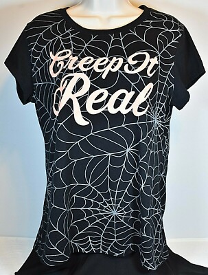 ''Creep It Real'', Black & Orange w/Gray Spiderwebs, Halloween T-Shirt Women's XXL
