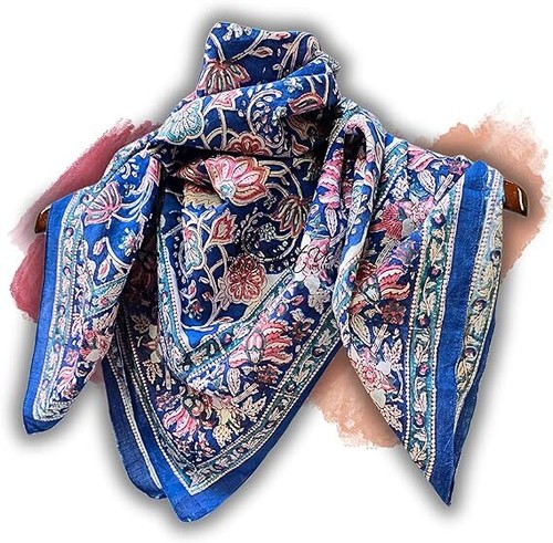 Lotus Dreams Cotton Block Print Summer Floral Scarf for Women, Lilac Luster - Picture 2 of 12