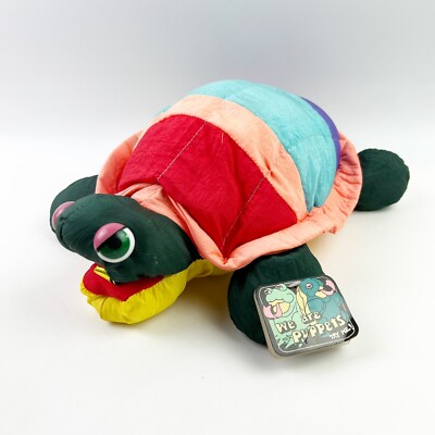 Vintage Embrace Nylon Plush Turtle Puppet Roll Tongue Squeaky