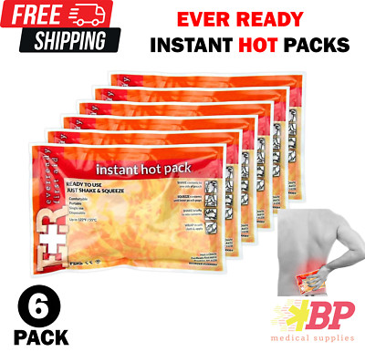 Ever Ready First Aid Disposable Instant Hot Pack 6'' x 9'' Ready to Use - 6 Pack