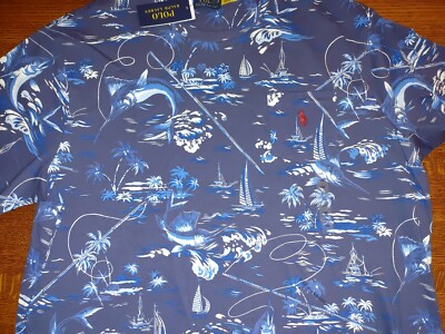 Polo Ralph Lauren Men's sz Small Marlin Fishing Boat T-Shirt blue bear all  over