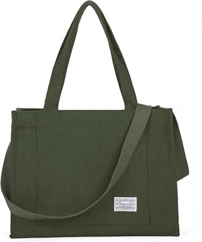 Valleycomfy Tote Bag for Women Corduroy Crossbody Tote Bag Purse, Green - Picture 3 of 7