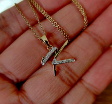 1Ct Round Cut Real Moissanite Letter ''K'' Pendant 14K Yellow Gold Plated Silver