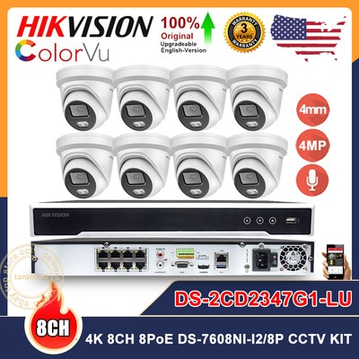 Hikvision 12MP 8ch PoE Full Color Systems 4MP MIC IP Camera DS-2CD2347G1-LU Lot